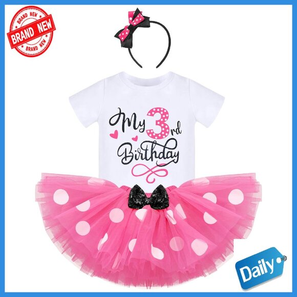 Polka Dot Princess Romper Tutu Set for 1st 2nd 3rd Birthday Photo Shoot